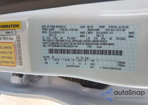 2024 Ford Ranger Lariat from USA, damaged, VIN 1FTER4KH7RLE53114